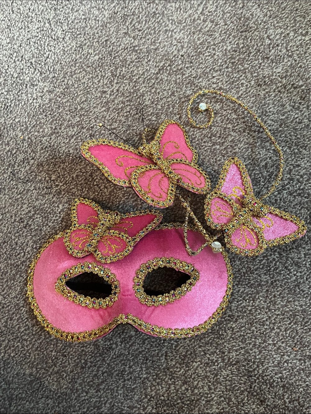 Pink Butterfly Decorative Masquerade Mask with Gold Trim